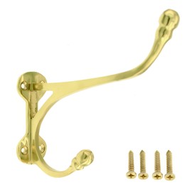 ZhongWang Hardware HB003 Bright Brass Coat & Hat Big Double Hooks/Abrigo y Sombrero de latón Brillante ganchos dobles Grandes