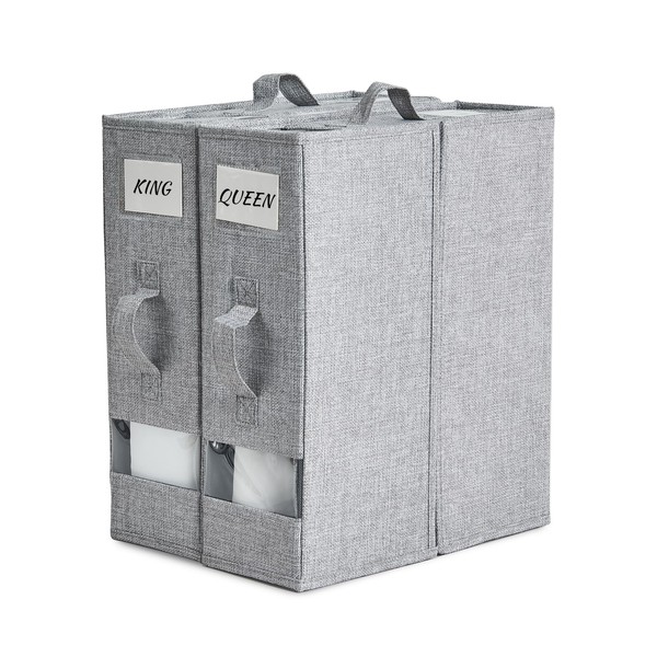 HOdo Home Sheet Organizer Containers with handles, Foldable Grey Fabric