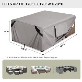 Outdoor Patio Furniture Set Covers Waterproof 120 x 120 inch Weatherproof Square Cover, 600D Heavy Duty for Outside Dining Table and Chairsfit 10 x 10 ft, 118 x 118 inch Table
