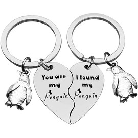 Hibetek Couple Keychain Heart Shaped Cute Keychain Penguin Puzzle Pendant Key Chain Accessories Silver