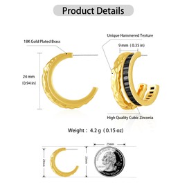 Secroma Double Hoop Earrings for Women Trendy, Hammered 18K Gold Plated Hypoallergenic Green Black Orange Statement CZ Earrings Jewelry Gifts for Women