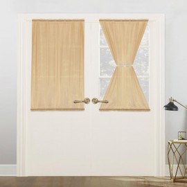Awnmeow - Cortina de puerta transparente francesa, 2 paneles de privacidad de gasa con 2 alzapaños ajustables, color beige, 54 pulgadas de ancho x 40 pulgadas de largo