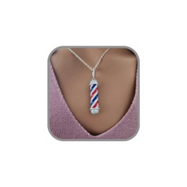Barber Shop Pole Pendant 925 Sterling Silver Cubic Zirconia/Real Silver/Hair Dresser Jewelry/Hair Cutter Pendant/Gift for Her (White Sterling Silver)