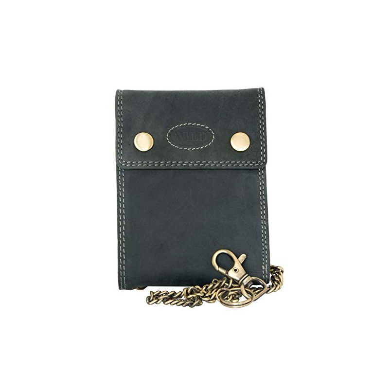 Biker's Grey Genuine Leather Wallet Wild with Metal Chain to