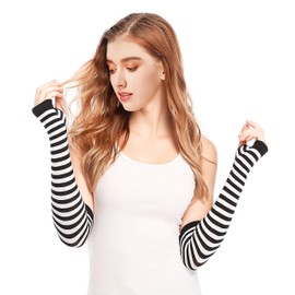 Bellady 3 Pairs Striped Arm Warmers Fingerless Gloves for Women, Pink, One Size