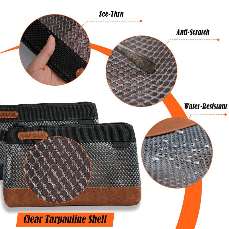 WELKINLAND 12-Inch Waxed Canvas Tool Pouches, 4PCS-Set Clear Tool Pouch,