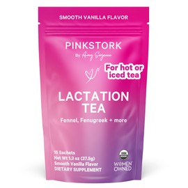 Pink Stork Organic Lactation Support Tea for Breast Milk Supply - Fenugreek, Milk Thistle, + Fennel - Breastfeeding Essentials, Caffeine-Free - Hot or Iced - 15 Sachets, Smooth Vanilla