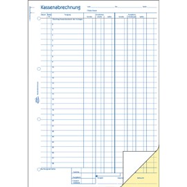 Avery Zweckform Cashing-Up Book First and Second Page Printed with VAT Column for Income and Expenses Non-Carbon Paper A4 2 x 40 Pages (German Text)