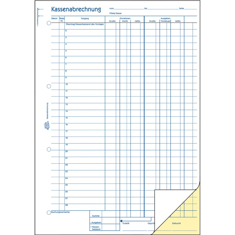 Avery Zweckform Cashing-Up Book First and Second Page Printed with