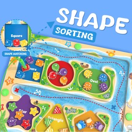 MTYOKILN Magnetic Color & Shape Maze - Montessori Wooden Color and Shape Sorting Learning Puzzle Board Toy - Toddler Fine Motor Skills Games for Boys Girls 3 4 5 Years Old Gift