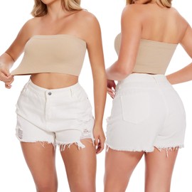 Joyshaper Women's Seamless Bandeau Bra, Strapless Without Underwire, Bra Tube Top, Push Up, Off Shoulder Crop Top, Black and beige