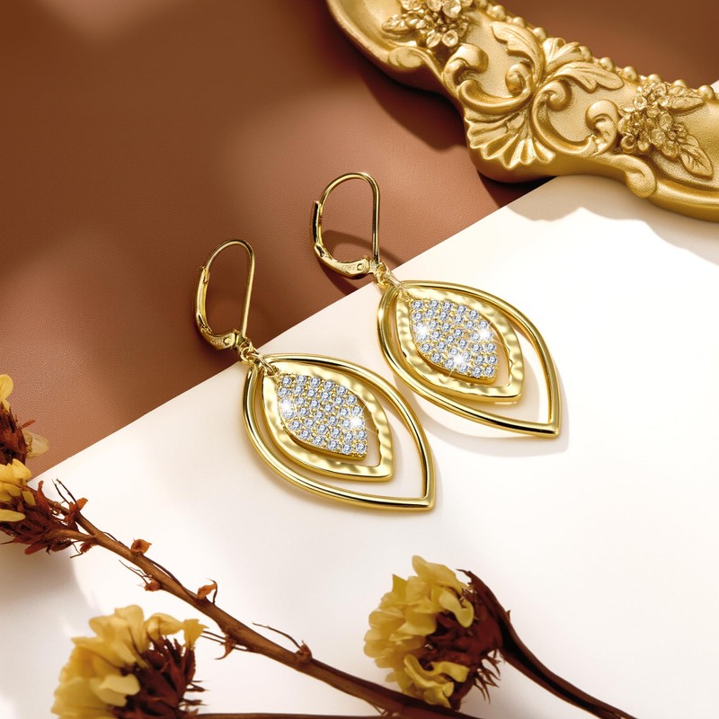 Gold Dangle Drop Earrings for Women Layers Leverback Dangling Earring