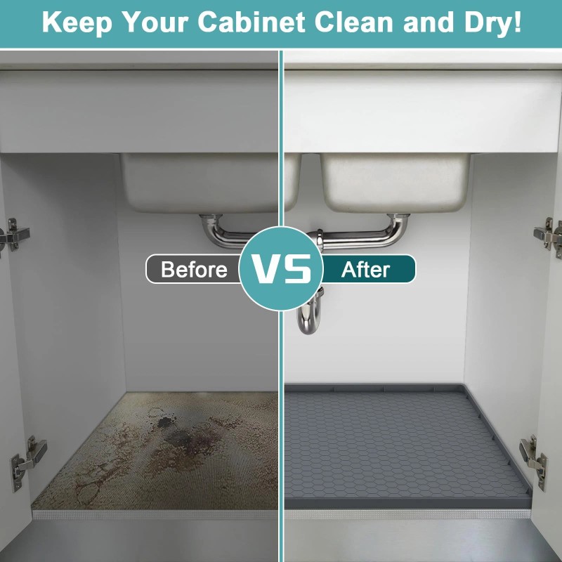 Mecheer Under Sink Mats for Kitchen Waterproof, Silicone Under Kitchen
