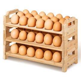 3 Pack Egg Storage for Countertop Wooden Stackable Egg Holder Eggs Collecting Storage Display Rack Holding Up to 54 Fresh Eggs for Chicken, Duck, Turkey Quail