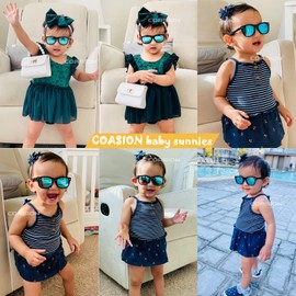 COASION Bendable Flexible Polarized Baby Sunglasses with Strap for Newborn Infant Boys Girls Age 0-24 Months CA9018 (Bright Black/Blue Mirror)