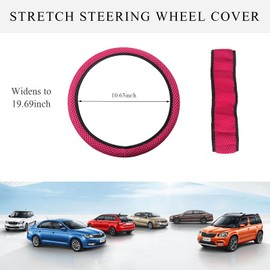 Yourkar Elastic Steering Wheel Cover, 15"×15" Comfy Breathable Stretch Steering Wheel Protector, Ice-Silk Cloth Polyester Steering Wheel Cover for Men Women, Car Accessories (Rose Red)