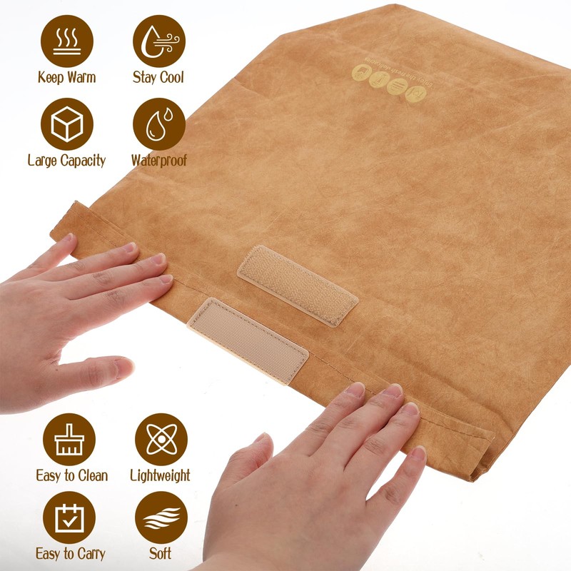 EYUNSTAR 2 Pcs Insulated Brown Paper Lunch Bags, Reusable Lunch