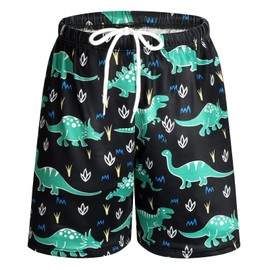 GOODKIDS Boys Quick Dry Beach Board Shorts Kids Swim Trunk Swimsuit Beach Shorts Swim Trunk Green Dinosaur 2XL 5-6 Years