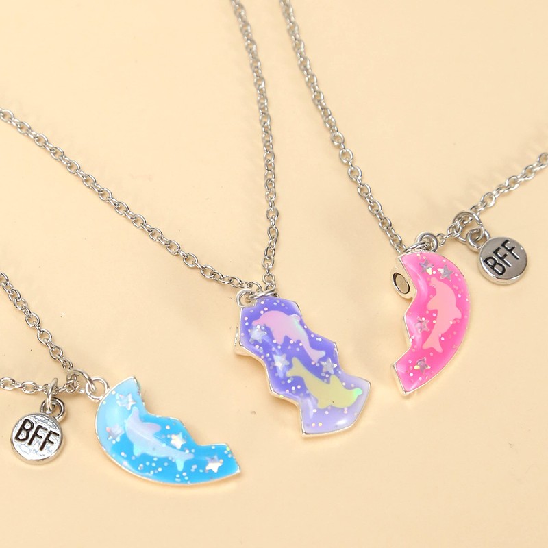 LENTQIUTT Pack of 3 Dolphin Friendship Pendant Necklace Dolphin Heart