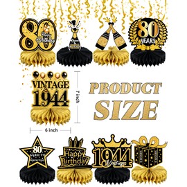 9 Pcs 80th Birthday Decoration for Men Women Happy 80th Birthday Honeycomb Centerpieces 80th Birthday Table Party Decorations Black and Gold Cheers to 80 Years Decor 1944 Birthday Party Favors