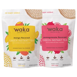 Waka Instant Tea Mix - 2 Bag Bundle (4.5oz Each), Unsweetened Tea Powders - Mango & Pomegranate Flavored Green