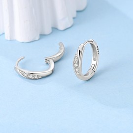 Small Huggie Hoop Earrings for Women, 927 Sterling Silver Cubic Zirconia Huggie Earrings U-Shaped Hypoallergenic Earrings Minimalist Jewelry Sparkly Hoops With Crystals for