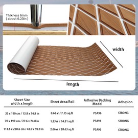 KXKZREN EVA Foam Boat Flooring Decking Sheet 6mm Thick Diamond Anti-Slip Marine Flooring Mat Self Adhesive Deck Pad for Bass Boat Yacht Motorboat RV Cooler Tops, 74.8"x27.6"