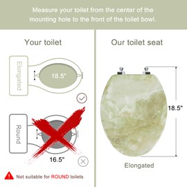 Elongated Toilet Seat Natural Wood Toilet Seat with Zinc Alloy Hinges, Easy to Install also Easy to Clean, Anti-pinch Marble Toilet Seat by Angol Shiold (Elongated, Green Marble)