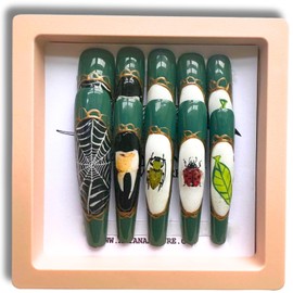 ARYANA NEW YORK Press On Nails Coffin - Handmade, Reusable, Luxury Long Coffin Nails 10 Pcs Handmade Nail Set, Oddities Beetles Collection - (Small)