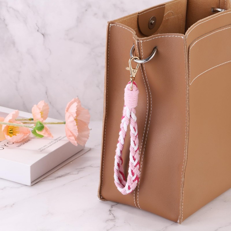 [PATIKIL] マクラメキーチェーン 手作りリストレットブレスレットキーチェーンキーリングホルダーキーリストランヤード 女性用 ライトブルーイエロー