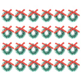 HEMOTON 24 Pieces Mini Christmas Wreath Christmas Candles Wreath Miniature Christmas Wreaths with Red Bows Christmas Tree Hanging Christmas Tree Wreath Mini Christmas Decoration