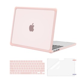 MOSISO Funda Compatible con MacBook Air 13.6 Pulgadas 2024-2022 M3 A3113 M2 A2681,Antifisuras&Antihuellas Tarea Pesada Rígida con TPU Parachoques&Cubierta Teclado&Protector de Pantalla, Rosa