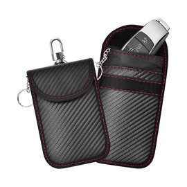 KHGUZ 2PCS Car Faraday Bags for Key Fob, Carbon Firber Vehicle RFID Signal Blocking Key Fob Protector, Anti-Theft Auto Key Signal Shielding Protective Pouch, Universal for SUV, Sedan, Truck (Black)