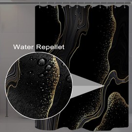Black Shower Curtain, Uiiooazy Black Gold Watercolor Marble Shower Curtains for Bathroom Modern Abstract Waterproof Machine Washable Polyester Fabric Bathtub RV Decoration with Hooks 72x72 inches