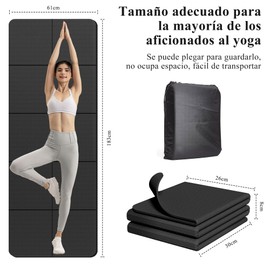 Tapete de Yoga Plegable, 183 x 61cm Mat de Viaje Portátil, con Bolsa de Almacenamiento, Tapete Ejercicio Grueso de Material TPE, Resistente al Agua, Alfombra de Yoga, para Pilates, Gym, Fitness/6mm