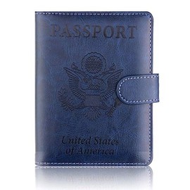 【CaserBay】Premium Synthetic Leather RFID Blocking Passport Holder Cover Case Travel Wallet With Magnetic Closure【Style 2-Dark Blue】