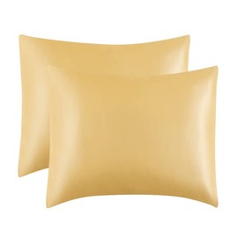 2 Pack Satin Silk Pillow Case Soft Pure Mulberry pillow Case Cover for Hair and Skin with Envelope Closure (Gold, Standard(50x75cm))