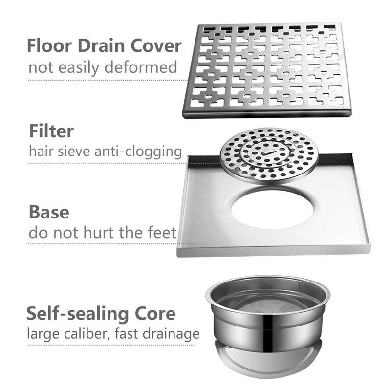 Shower drain, floor drain, stainless steel drain channel, siphon with