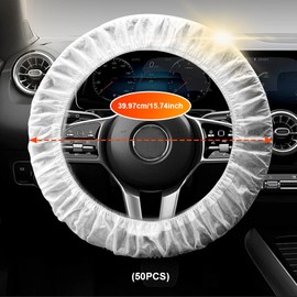 Tecledsn 50PCS Disposable Steering Wheel Cover, Non-Woven Steering Wheel Protectors with Elastic Perfect, Universal Car Steering Wheel Accessories for Automotive Service Oil Changes Body Shops