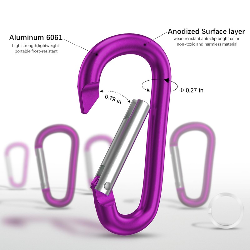 Sprookber 3" Aluminum Carabiner D Ring, Caribeener Clips, Spring Snap