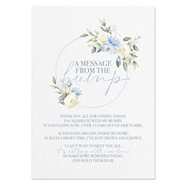 Blue Floral Baby Shower Table Sign - A Message From Bump Poem - A4