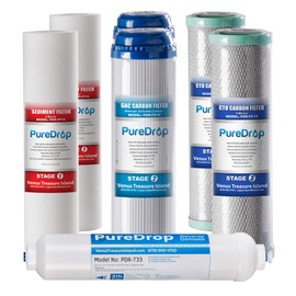 PureDrop PDR-F7RO Replacement Water Filter Pack for 50 GPD Reverse Osmosis System, Without RO Membrane, 7 Piece