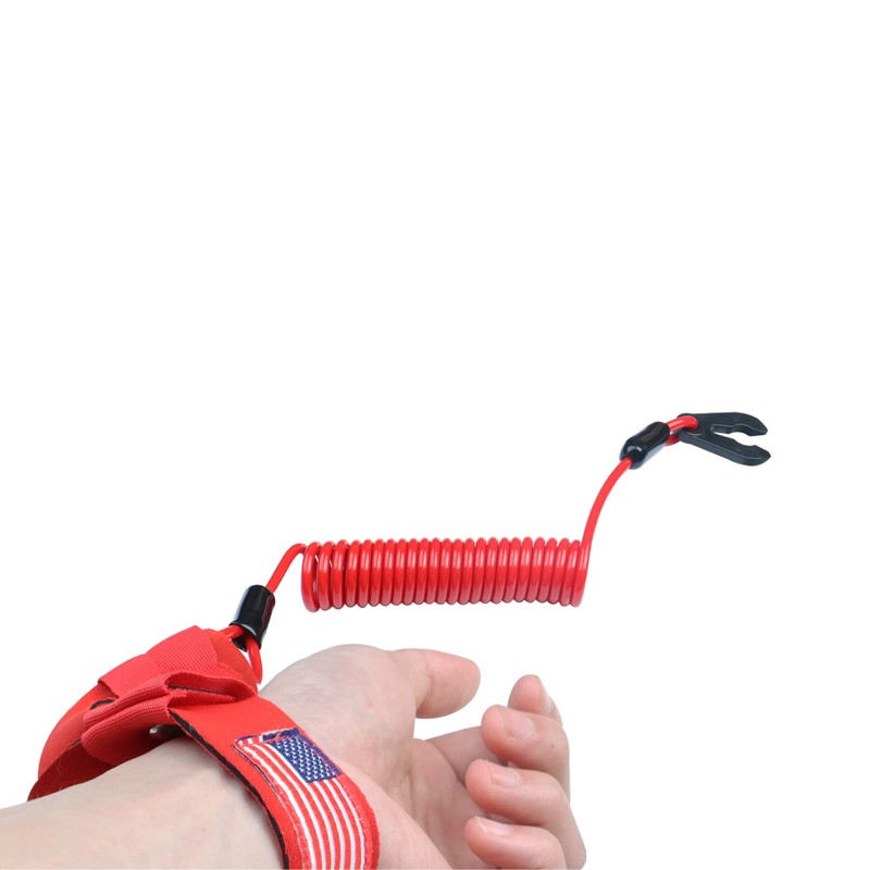 ボートキルスイッチ ランヤードスーツ すべてのヤマハジェットスキー、ウェイバーナー、マリン船外モーターエンジンカットオフストップテザーリストストラップ EW2-68348-00-00 交換用 (赤に米国旗付き)