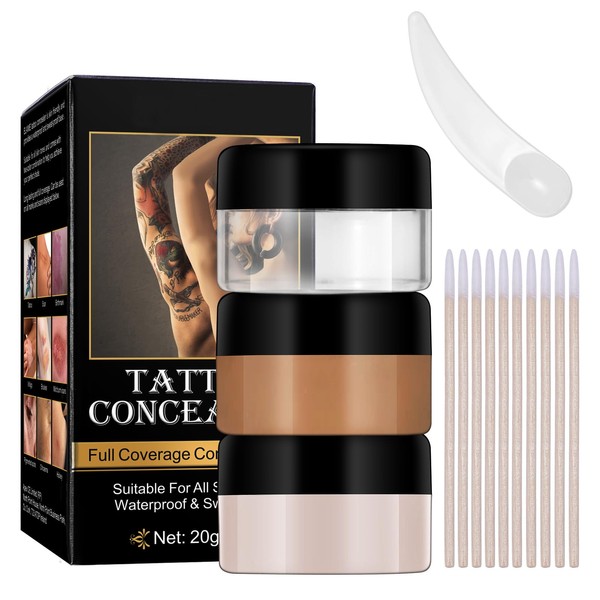 Tattoo Cover Up Makeup Waterproof, Sweatproof, Body & Leg Scar Concealer, Suitable for Scars, Temporary Tattoo, Dark Spots,Vitiligo, 2 Colors Invisible Tattoo Cover Up