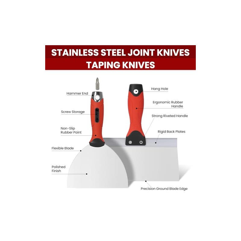 10Pcs Drywall Tool Kit, Stainless Steel Putty Knife Set with