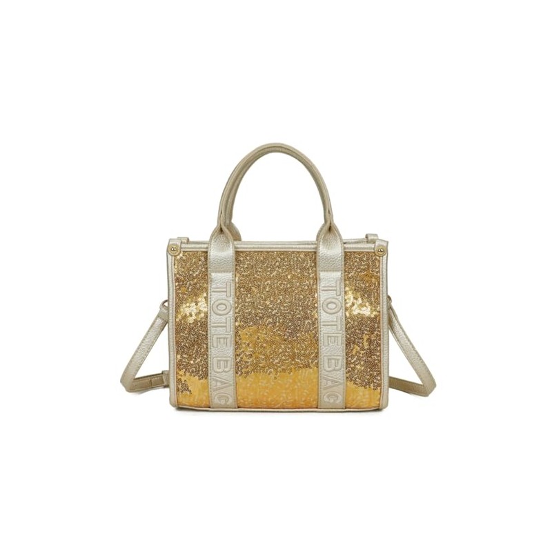 LeahWard Ladies Small Tote Bag, Embossed Text Design, Detachable Shoulder