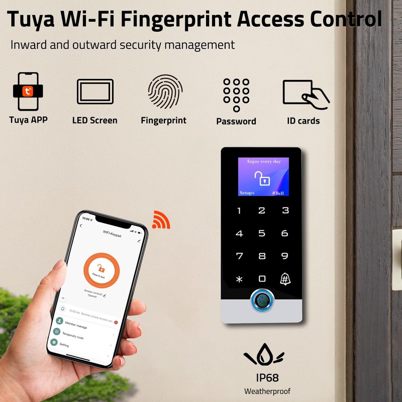 Wireless WiFi TUYA Access Control System with LED Screen/Voice, Fingerprint
