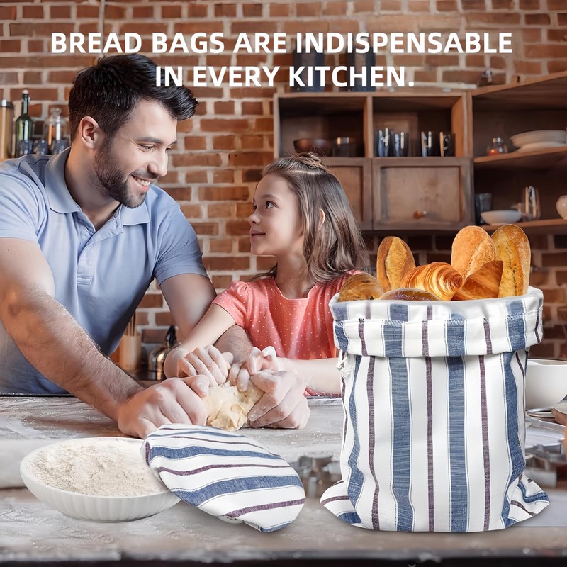 3Pack Reusable Bread Bags for Homemade bread -Plastic Lined- Linen