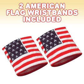 ArtCreativity American Flag Wrist Sweatbands, Set of 2, USA Flag 4th of July Party Favors, Red, White and Blue Wristbands, Patriotic Costume Accessories for Veterans, Memorial, and Independence Day