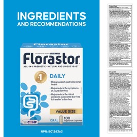 Florastor - Saccharomyces Boulardii CNCM I-745 - Daily All in One Probiotic - Supports Gut Health & Immune System - The #1 Probiotic in class Worldwide - Value Size - For Adults & Family 100 caps
